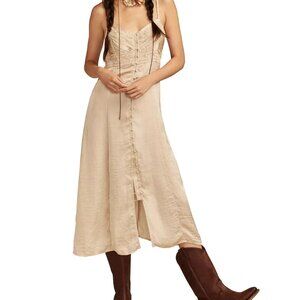 Lucky Brand Women’s Pintuck Lace Button-Front Slip Dress Size S V-Neck Midi